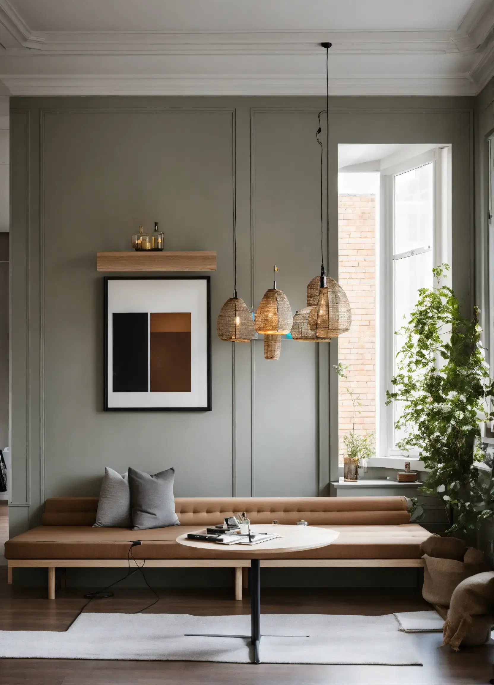 Scandinavische slaapkamer met witte katoenen gordijnen