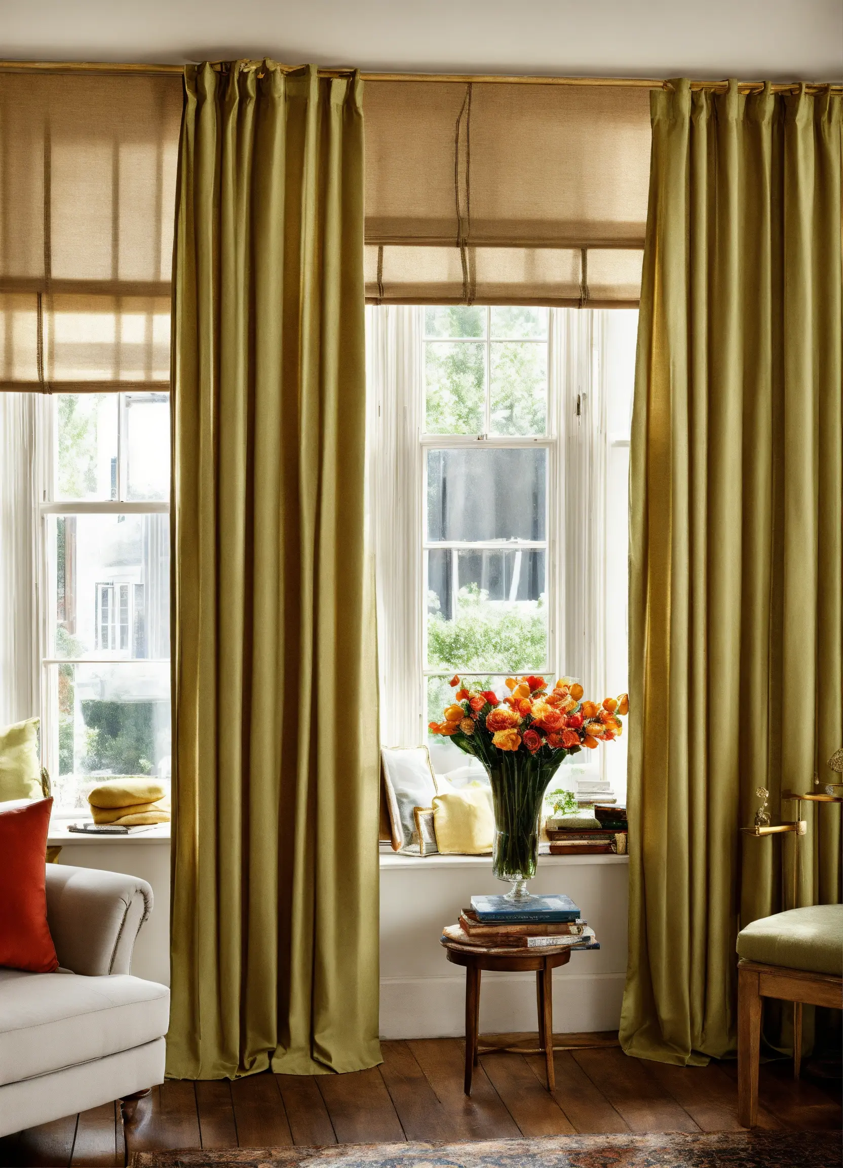 Moderne eco slaapkamer met gordijnen